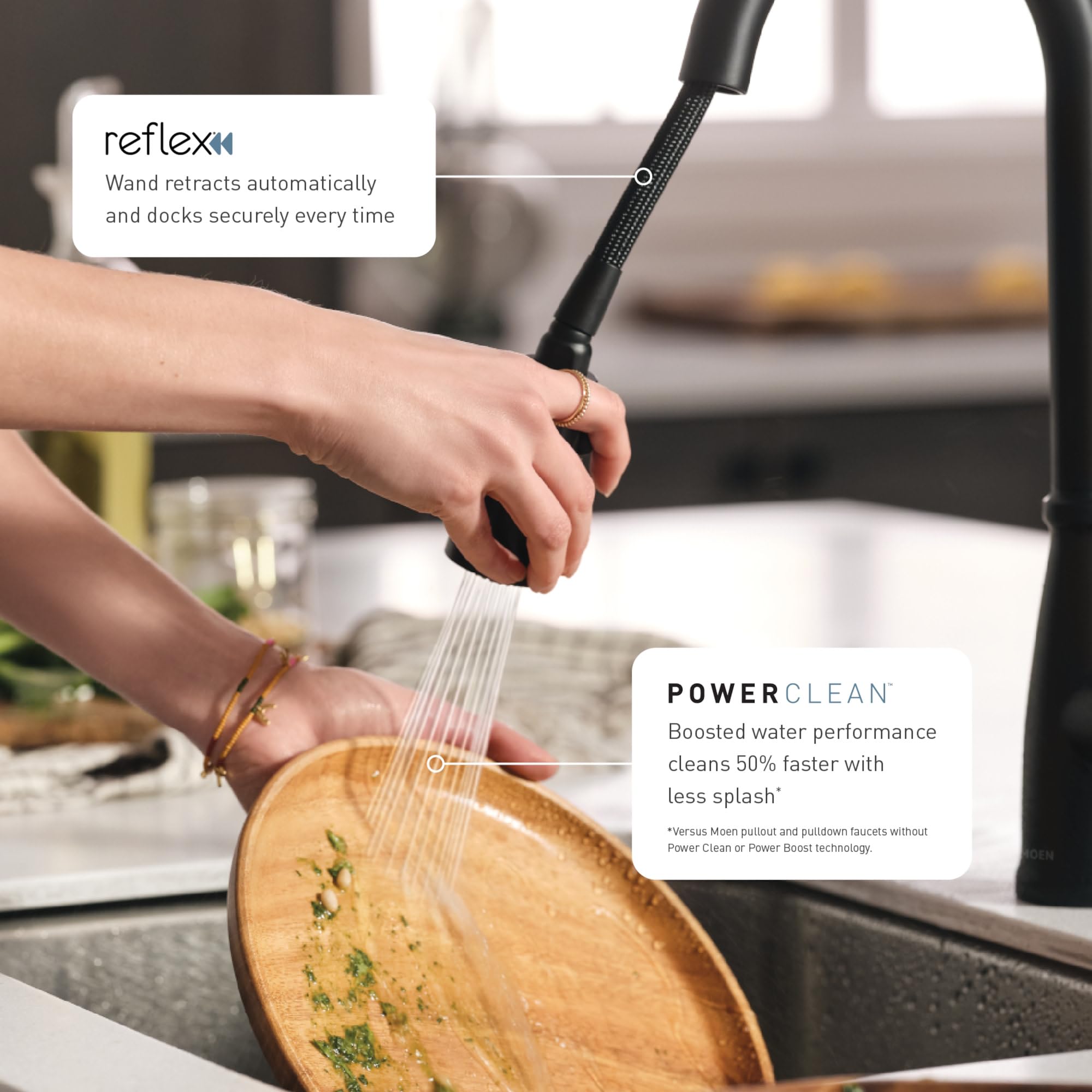 Moen Adler Matte Black One-Handle High Arc Kitchen Sink Faucet With Power Clean, Modern Kitchen Faucet With Pull Down Sprayer, 8